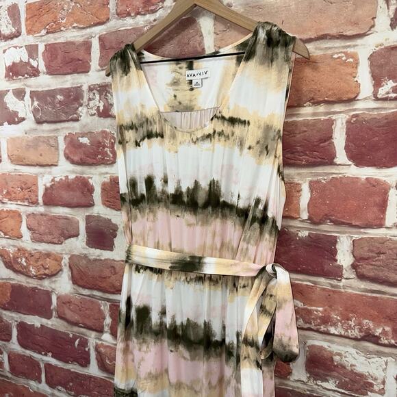 Ava & Viv Dress Womens 2X Multicolor Boho Abstract Striped Belted Casual Popover - Picture 4 of 8